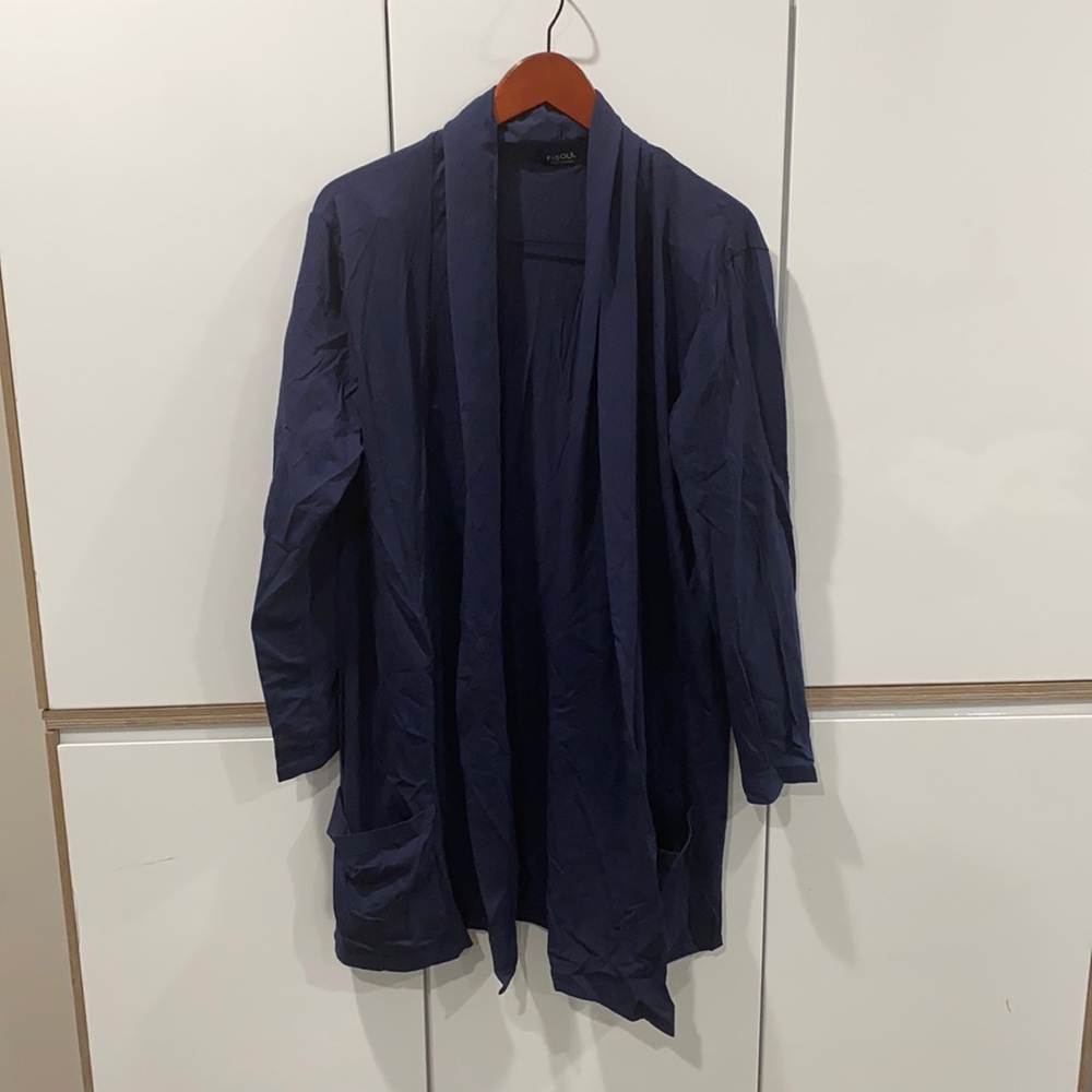 Men’s long blue cardigan